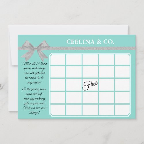 BABY Silver Bling  Glam Party Bingo Game Card