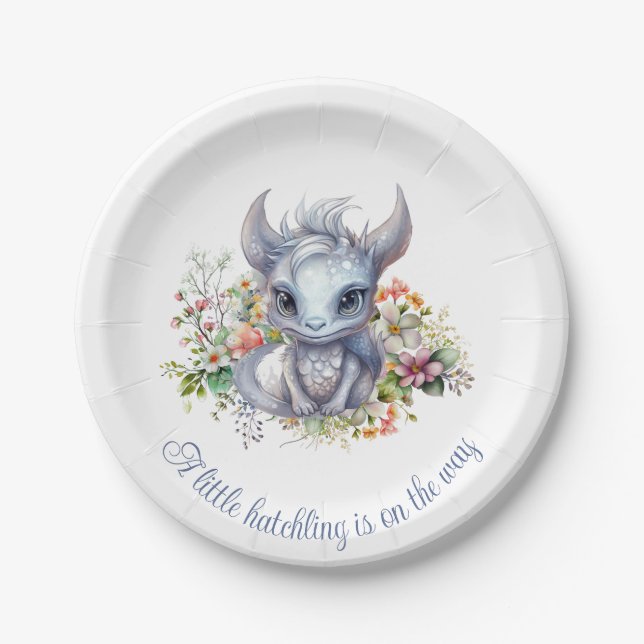 Baby Silver Dragon Baby Shower  Paper Plates (Front)