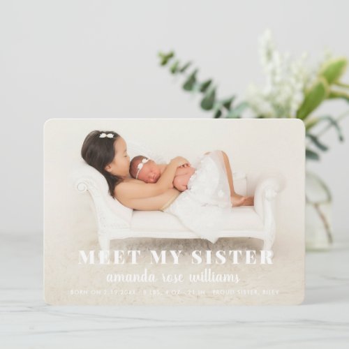 Baby Sister Birth Announcement Card