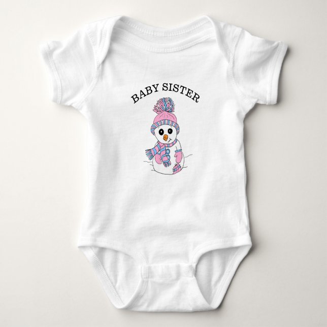 Baby Sister Snowman Cute Whimsical Christmas Baby Bodysuit (Front)