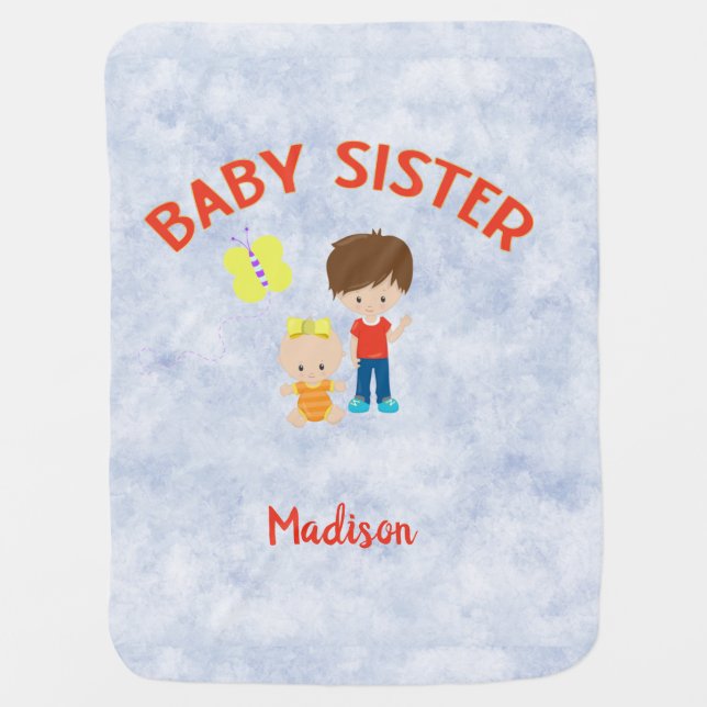 Baby Sister with Big Brother Personalized   Blanket (Front)