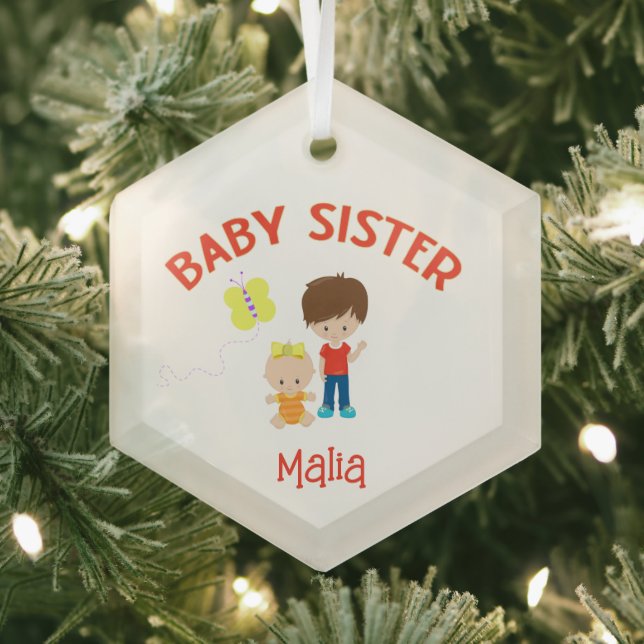 Baby Sister with Big Brother Personalized Glass Ornament (Insitu)