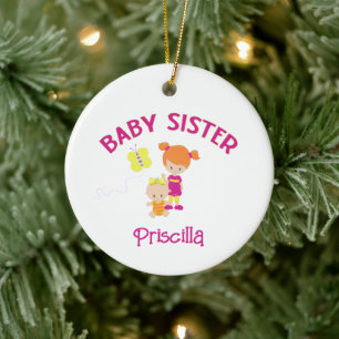 Baby Sister with Big Sister Personalized Ceramic Ornament