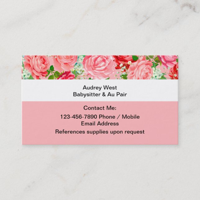 Baby Sitter And Au Pair Business Cards (Front)