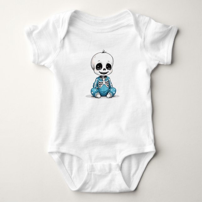 baby skeleton in blue pajama baby bodysuit (Front)