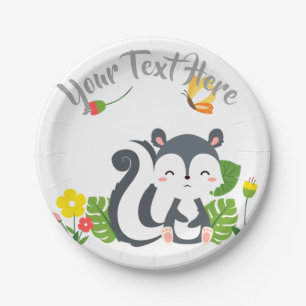 Baby Skunk, Butterfly & Flowers Paper Plates