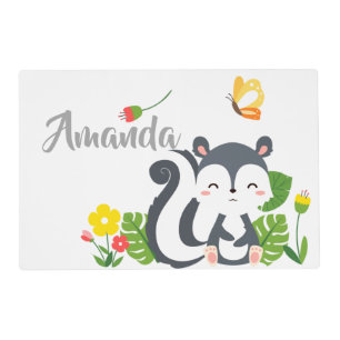 Baby Skunk, Butterfly & Flowers Placemat