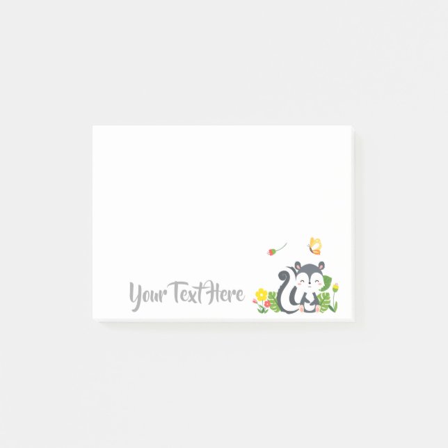 Baby Skunk, Butterfly & Flowers Post-it Notes (Front)