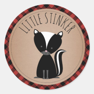 Baby Skunk Plaid Baby Shower Classic Round Sticker