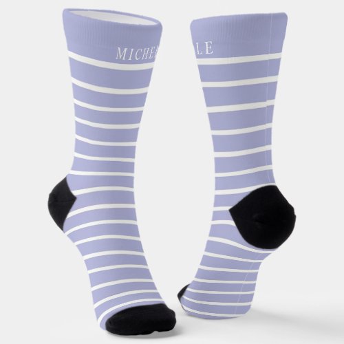 Baby Sky Blue White Pastel Striped Custom Name  Socks