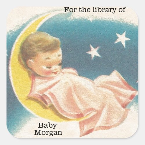 Baby sleeping on moon BOOK PLATE for new baby
