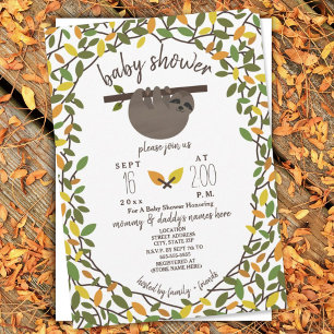 Baby Sloth Autumn Fall Baby Shower Greenery Invitation
