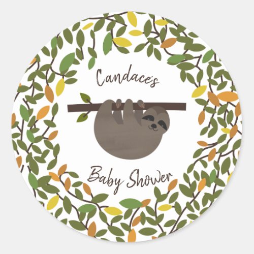 Baby Sloth Autumn Greenery Baby Shower Classic Round Sticker