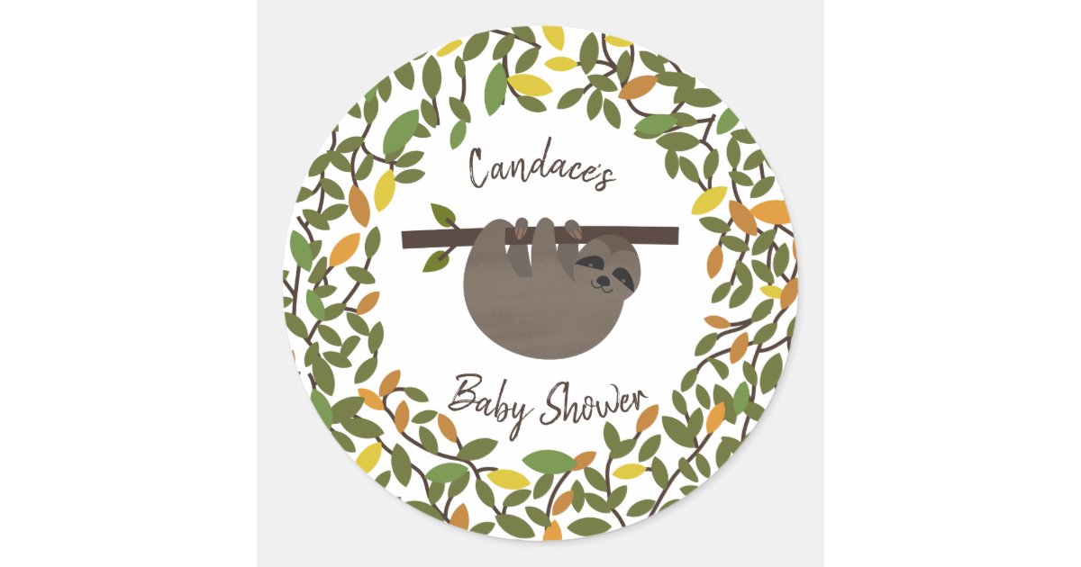 Baby Sloth Autumn Greenery Baby Shower Classic Round Sticker | Zazzle