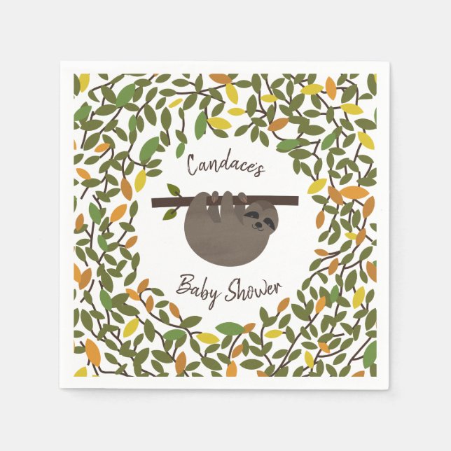 Baby Sloth Autumn Greenery Baby Shower Napkins (Front)