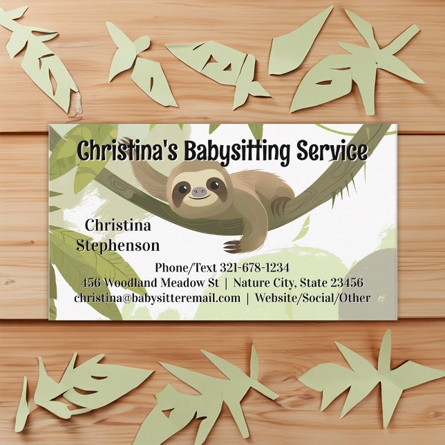 Baby Sloth Babysitter Daycare Childcare Business Card (sloth babysitting childcare business card
)