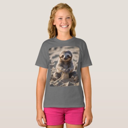 Baby Sloth Building Sand Castles T_Shirt