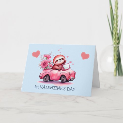 Baby Sloth Car First Valentines Day Holiday Card