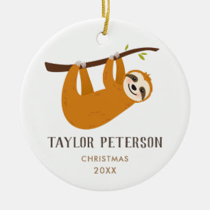 Baby Sloth Cute Baby Boy Christmas Ceramic Ornament