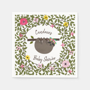 Baby Sloth Floral Greenery Baby Shower Paper Napkins