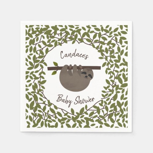 Baby Sloth Greenery Baby Shower Napkins