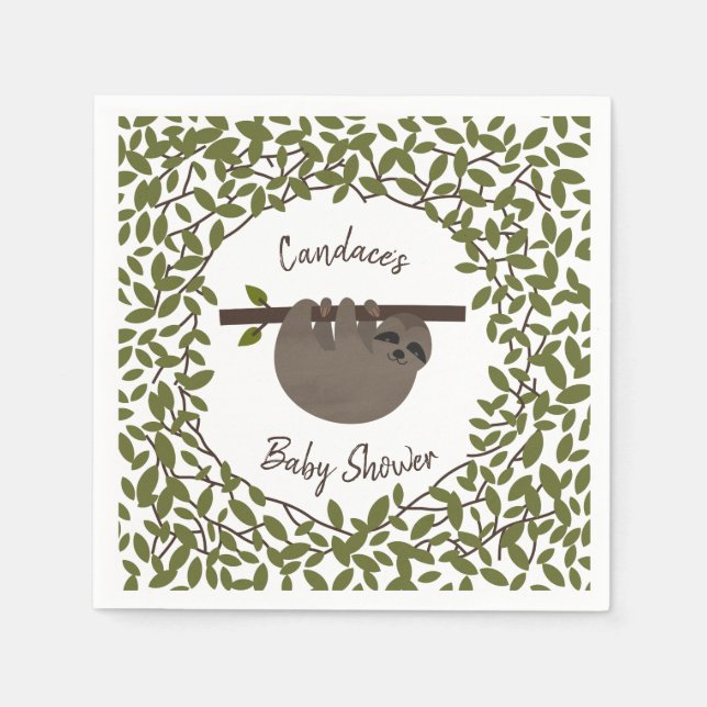 Baby Sloth Greenery Baby Shower Napkins (Front)