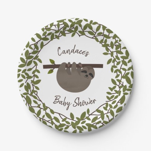 Baby Sloth Greenery Baby Shower Paper Plates