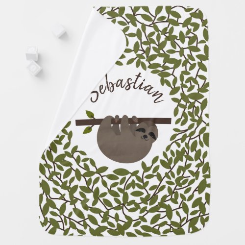 Baby Sloth Greenery Personalized Blanket