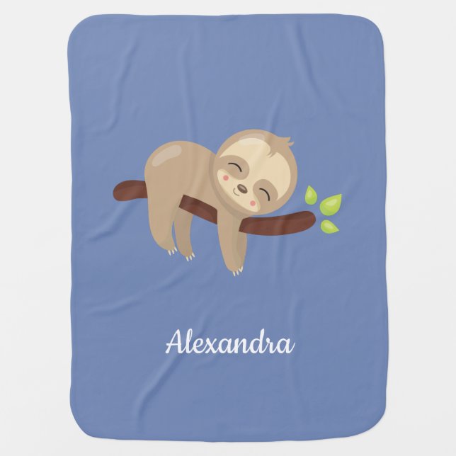 Baby Sloth Kawaii Illustration on Blue Blanket (Front)