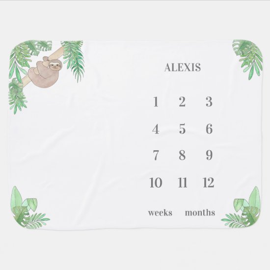 Baby  Sloth Milestone Gender Neutral Baby Blanket