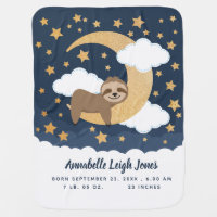 Baby Sloth Moon Baby Blanket