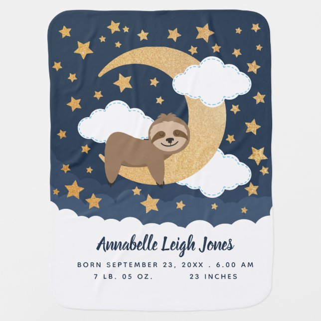 Baby Sloth Moon Baby Blanket (Front)