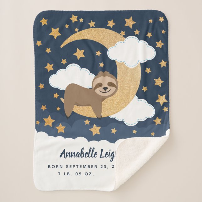 Baby Sloth Moon Baby Sherpa Blanket (Front)