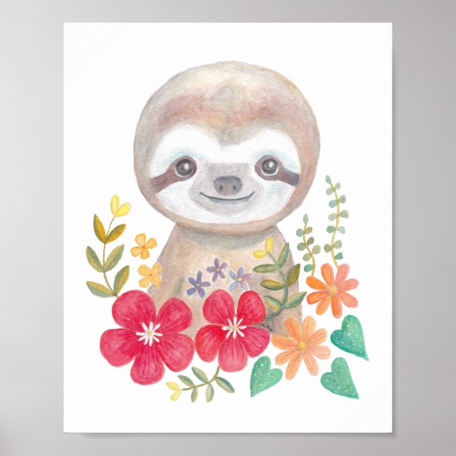 Baby Sloth Poster Cute Baby sloth Nursery Art (Front)