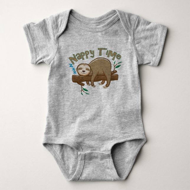 Baby Sloth Sleepy Time! Baby Bodysuit (Front)