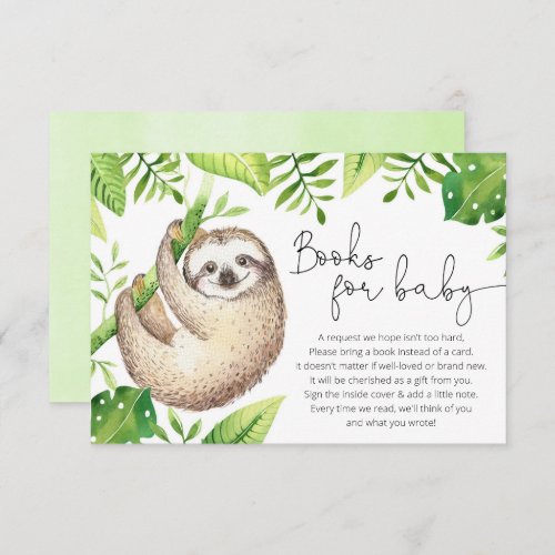 Baby sloth tropical greenery books for baby enclosure card