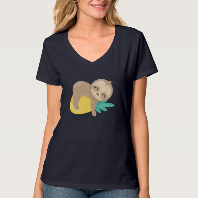 Baby Sloth Tropical Pineapple Fruit Cute T-Shirt (Front)