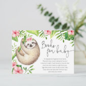 Baby sloth tropical pink greenery books for baby enclosure card (Standing Front)