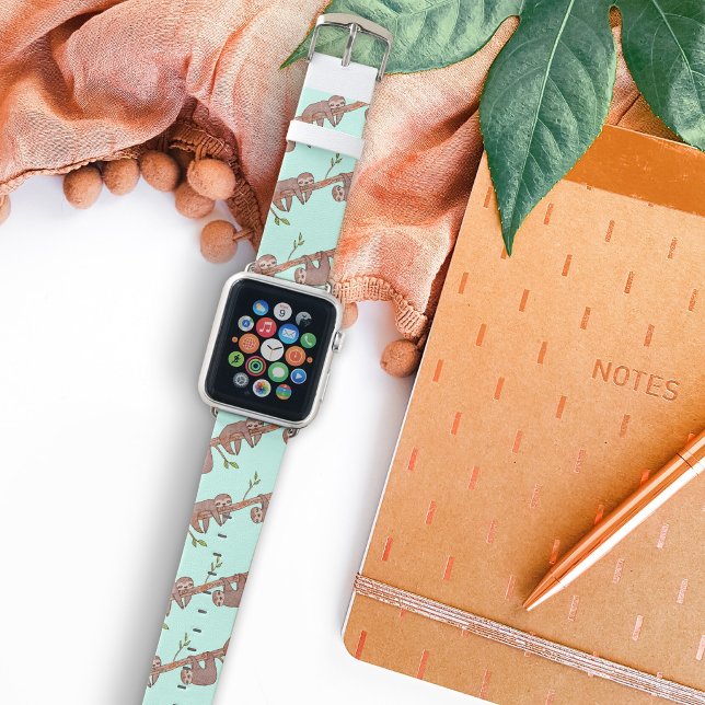Baby Sloths hanging on Tree Pattern Apple Watch Band (Apple Watch Band in Hand Drawn Baby Sloths Pattern (choose your background colour))