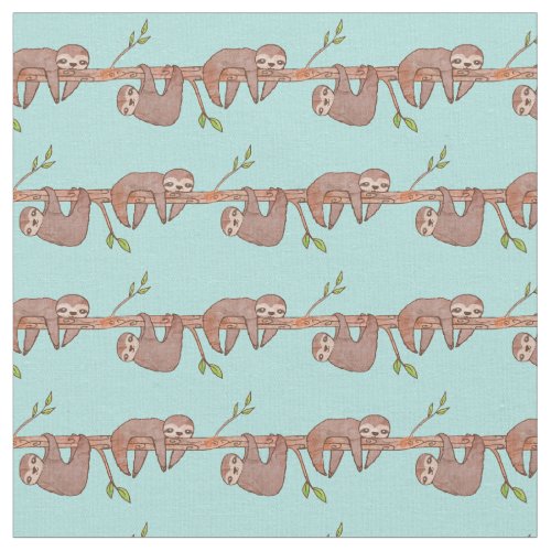 Baby Sloths hanging on Tree Pattern Fabric