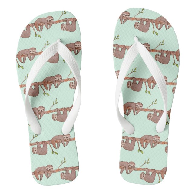 Baby Sloths hanging on Tree Pattern Flip Flops (Footbed)