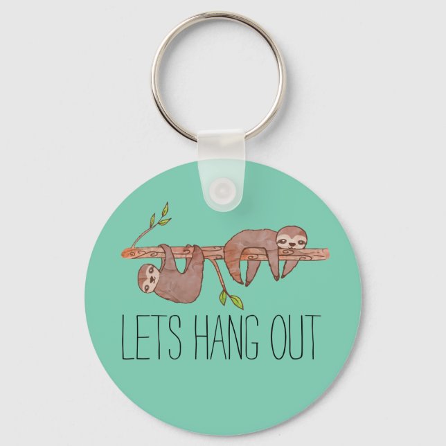 Baby Sloths hanging on Tree Pattern Keychain (Front)