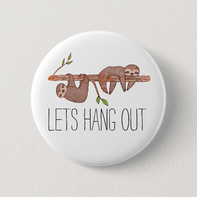 Baby Sloths hanging on Tree Pattern Pinback Button (Front)