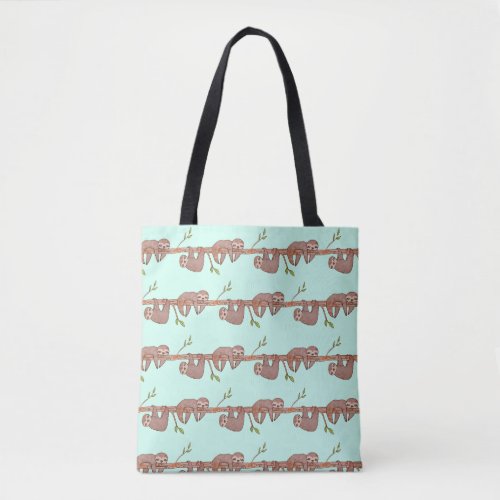 Baby Sloths hanging on Tree Pattern Tote Bag