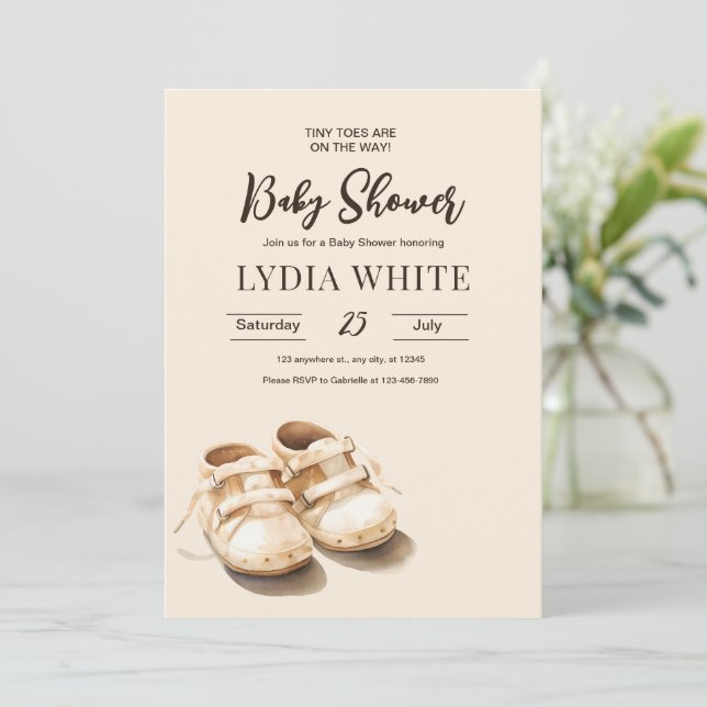 Baby Sneakers Baby Shower Invitation, gender neutr Invitation (Standing Front)