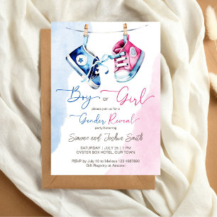 Baby sneakers boy or girl pink blue gender reveal  invitation
