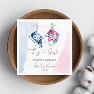 Baby sneakers boy or girl pink blue gender reveal napkins