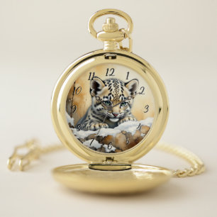 Baby Snow Leopard Pocket Watch