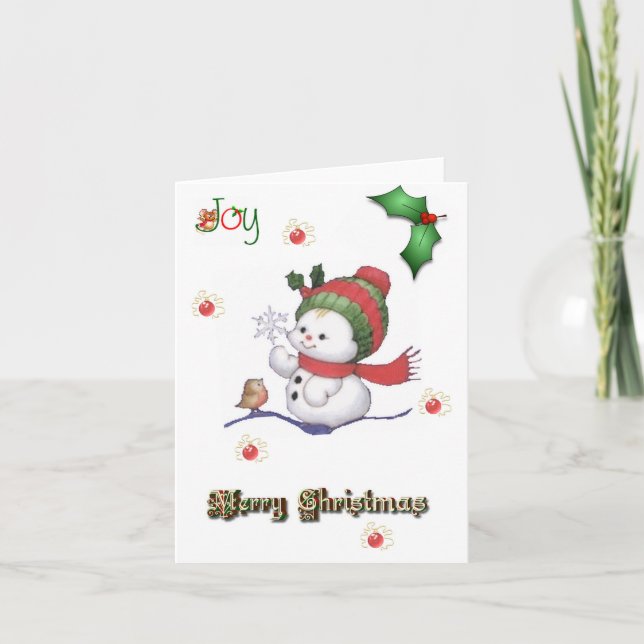 baby snowman talking to a baby bird christmas card (Front)