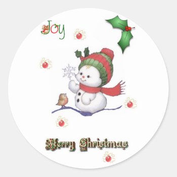 Baby Snowman Talking To A Baby Bird Stickers by charlynsun at Zazzle